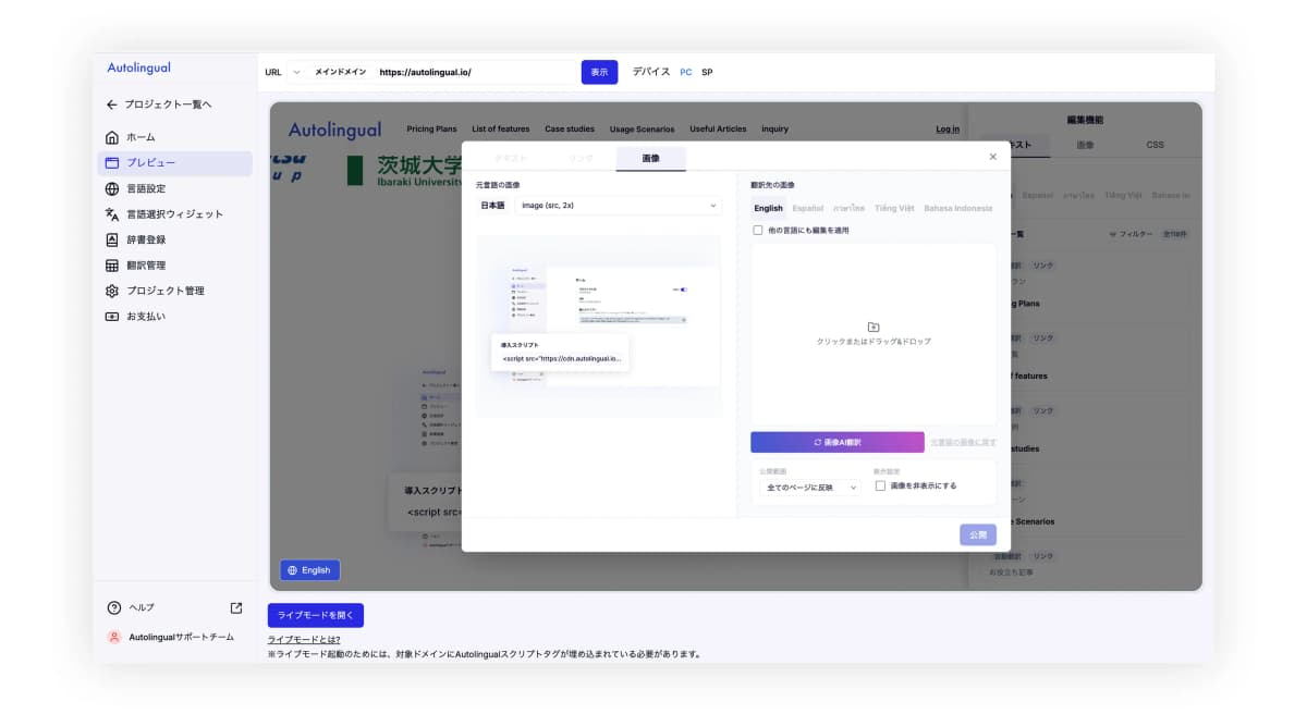 画像を言語ごとに置き換え可能
